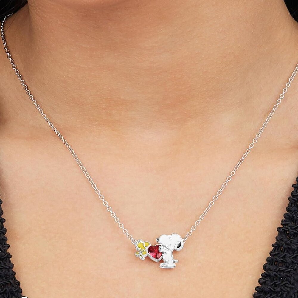Snoopy & Woodstock Necklaces Silver Flash-Plated Red Crystal or Charm Accents - Picture 4 of 7